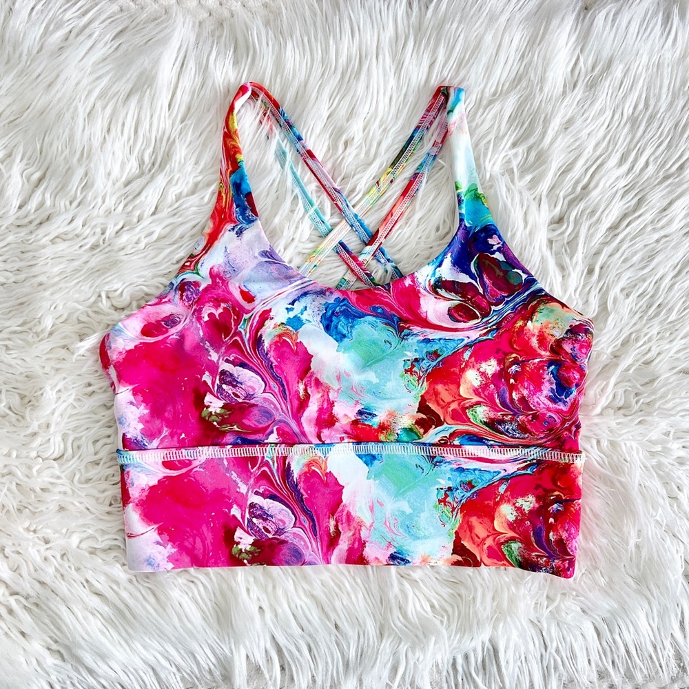 Sisters of iron rainbow paint swirl sports bra